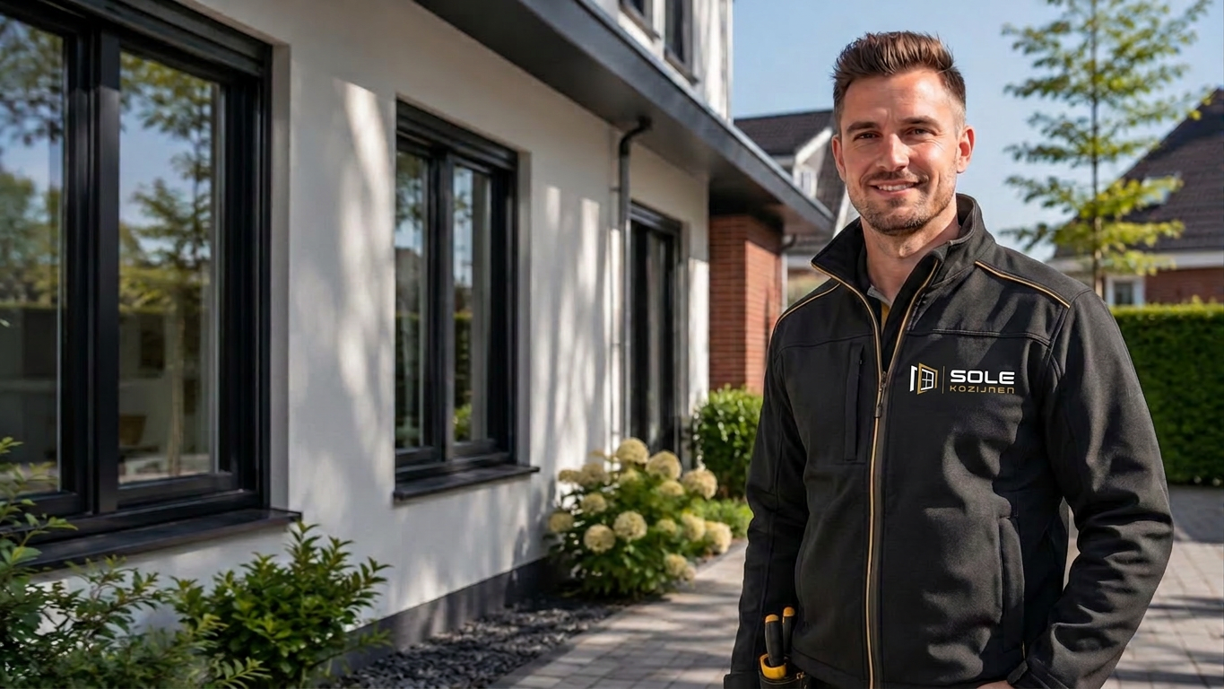 SOLE Kozijnen monteur plaatst kunststof kozijn bij moderne woning